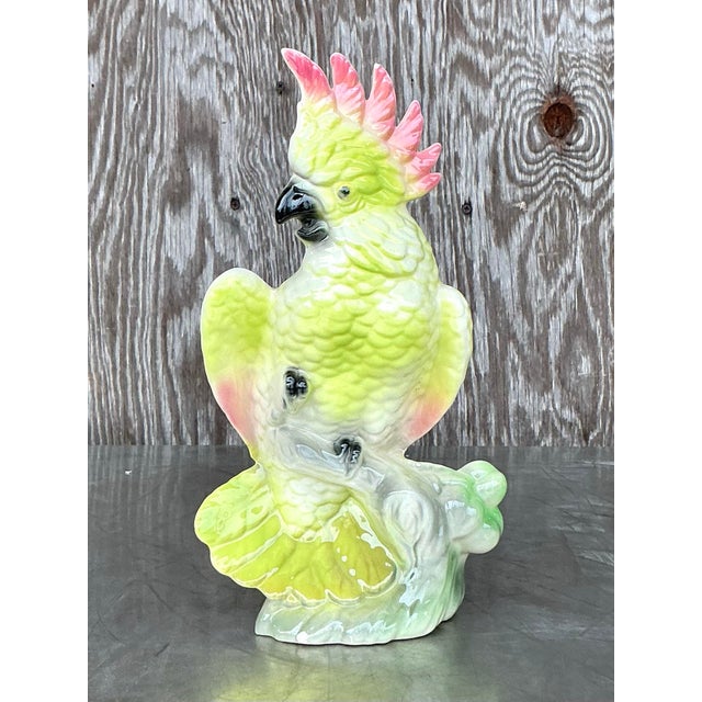 Vintage Mid-Century Modern Glazed Ceramic Cockatoo Vase For Sale - Image 11 of 11