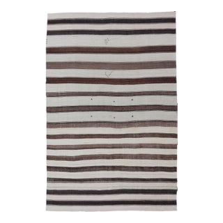 Vintage Turkish Kilim With Stripes in Ivory, Mocha, and Brown 10'2" X15'9" For Sale