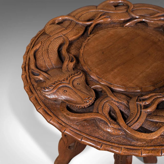 1940s Vintage Chinese Art Deco Elm Carved Occasional Table For Sale - Image 9 of 13