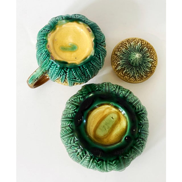 Antique 19th C Majolica Pineapple Pattern Creamer & Sugar C1880s. For Sale In Houston - Image 6 of 12