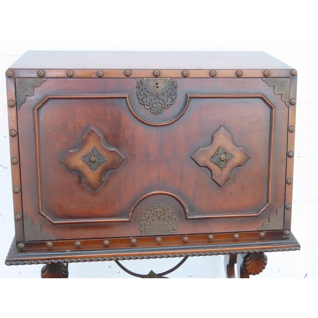 Early 1900s Carved Writing Cabinet Secretary Desk 6680 For Sale - Image 4 of 18
