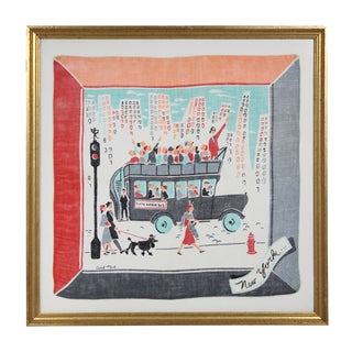 1950s Vintage New York Scene Handkerchief by Carl Tait For Sale