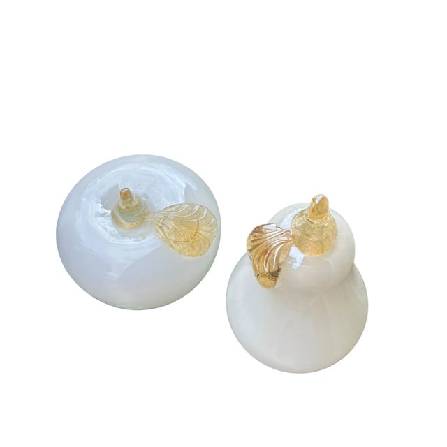 Murano White Italian Art Glass Pear and Apple Fruit Sculptures For Sale In Raleigh - Image 6 of 7