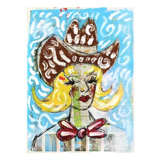 Rodeo Rouge - Original Rodeo-Inspired Western Acrylic Artwork on Paper Map by Jesse Black For Sale