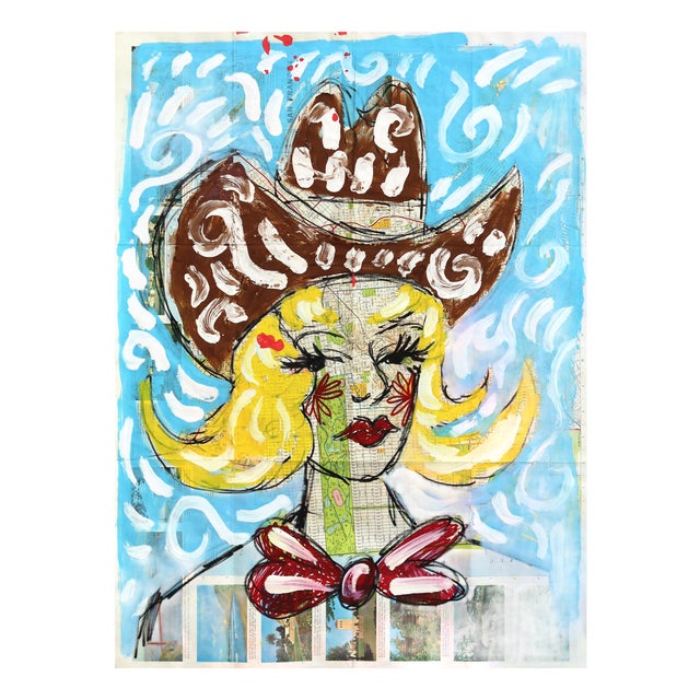 Rodeo Rouge - Original Rodeo-Inspired Western Acrylic Artwork on Paper Map by Jesse Black For Sale