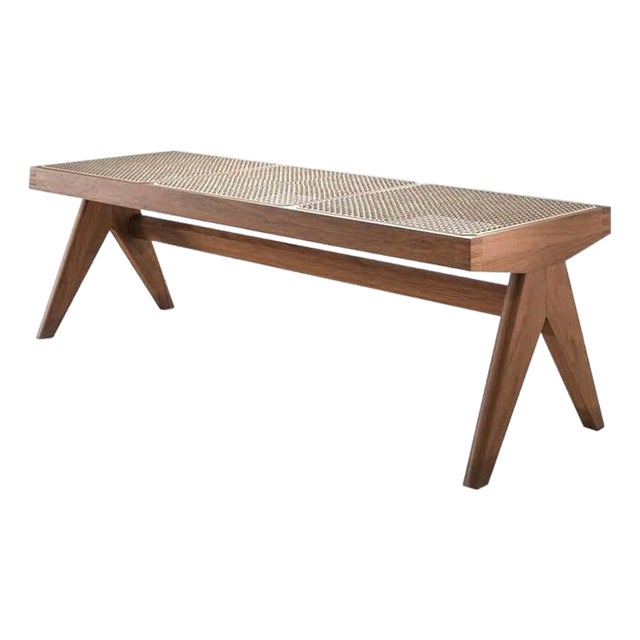 Civil Bench in Wood and Woven Viennese Cane by Pierre Jeanneret for Cassina For Sale