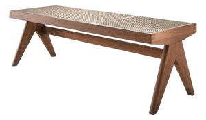 Civil Bench in Wood and Woven Viennese Cane by Pierre Jeanneret for Cassina