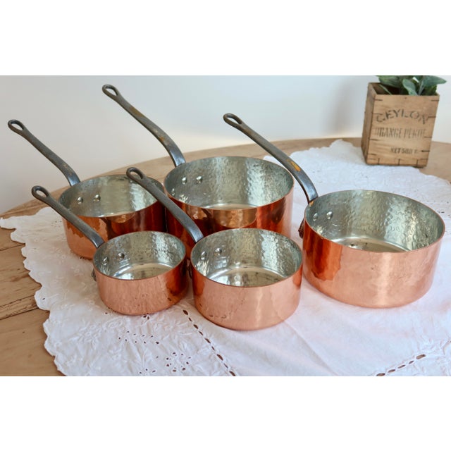Vintage Hammered Copper Saucepans with Wrought Iron Handles, 1970s, Set of 5 For Sale - Image 12 of 12