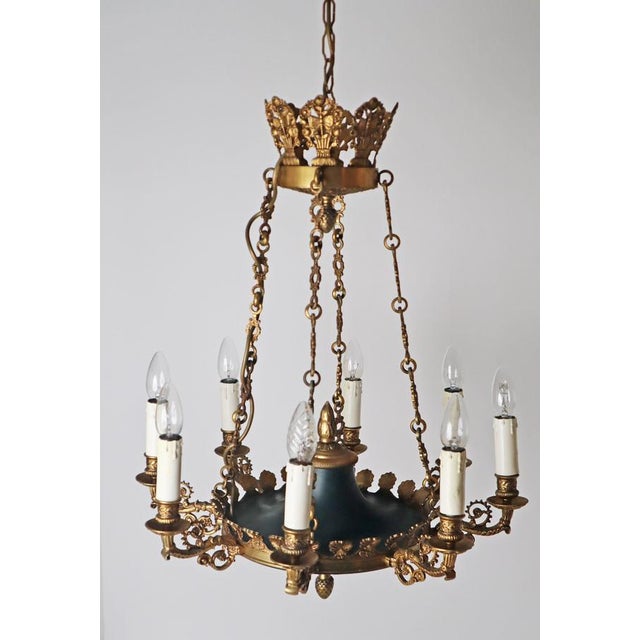 Royal French Empire Gilt Bronze and Forest Green 8-Armed Chandelier, 1950s For Sale - Image 16 of 18