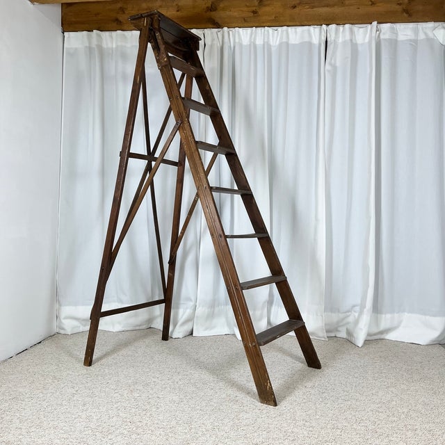 Large Wooden Painters Stepladder, 1940s For Sale - Image 4 of 13