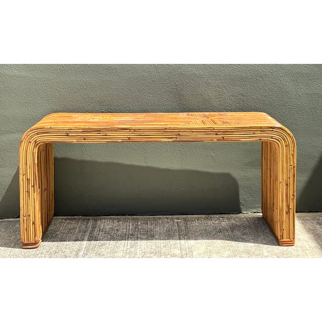 Wood Vintage Tagged Gabriella Crespi Pencil Reed Waterfall Console Table For Sale - Image 7 of 12