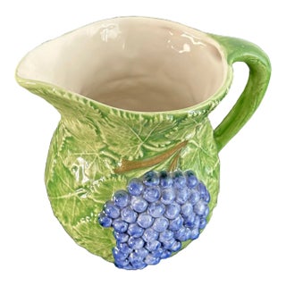 Mid 20th Century Hand Painted Vintage Italian Bassano Porcelain Grape Pitcher, Circa 1960 For Sale