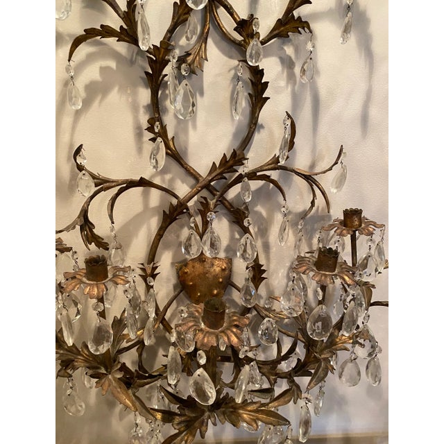 Brown Early 20th Century Italian Metal Wall Sconce With Crystals For Sale - Image 8 of 10