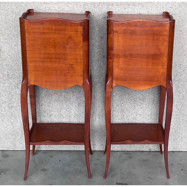 Late 19th Century Pair of French Walnut Narrow Bedside Tables With Three Drawers For Sale - Image 5 of 10