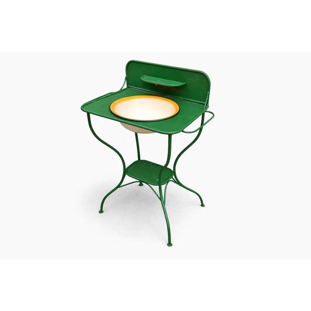 1950s Vintage Green Metal Washstand with Enamel Basin, 1950s For Sale - Image 5 of 8