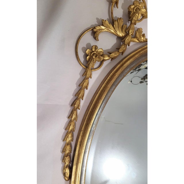 Gold Share Vintage Italian 20th C Carved Wood Parcel Gilt & Silver Oval Wall Mirror For Sale - Image 8 of 15