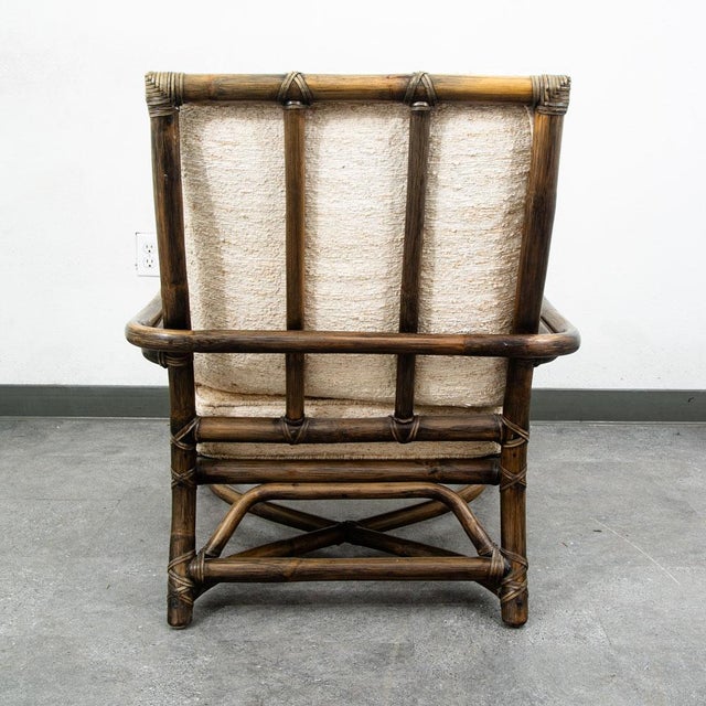 Wood Mid Century Modern Lounge Chair McGuire Bamboo Boho Swivel Rattan Basket For Sale - Image 7 of 12