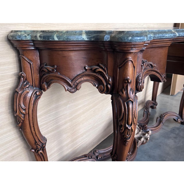 Early 20th Century Large French Regency Carved Walnut Console Table with Gilted details and drawer For Sale - Image 13 of 18