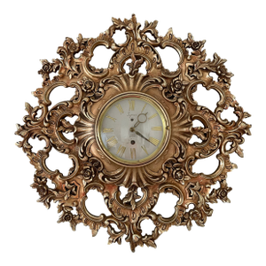 1960s Vintage Syroco Gold Resin 8-Day Windup Wall Clock -- Round