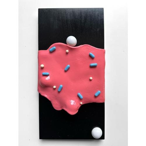 Vera Vizzi, Pink Modular Domino Wall Sculpture with Blue Sprinkles, 2026, Foam Clay on Black Wood For Sale - Image 9 of 9