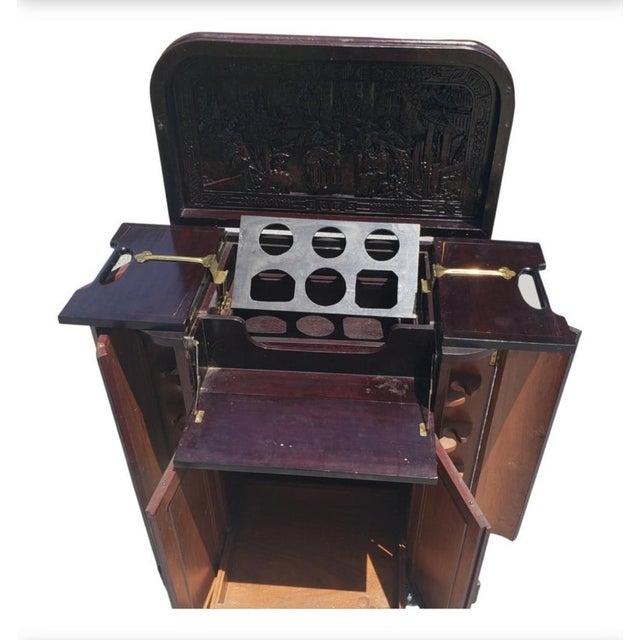 Zee Mid Century Asian Heavily Hand Carved Teak Flip Top Dry Bar Chairish