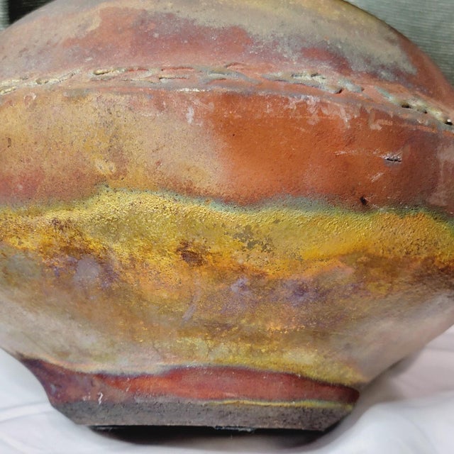 Japanese Raku Pottery Vase Signed George M. Blackman Brutalist Art 9" X 12.75" For Sale - Image 9 of 11
