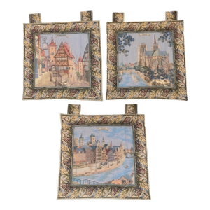 Vintage Set of 3 Renaissance Style Wall Tapestries–Paris, Gent, Rothenburg-Lined