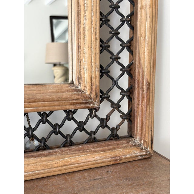 Wood Woven Lattice Work Mirror with Reeded Wooden Frame, 1980s For Sale - Image 7 of 10