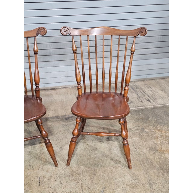 Late 20th Century Pair of Willett Solid Marbelhead Cherry Fan Back Windsor Chairs Made in Usa For Sale In Cleveland - Image 6 of 10