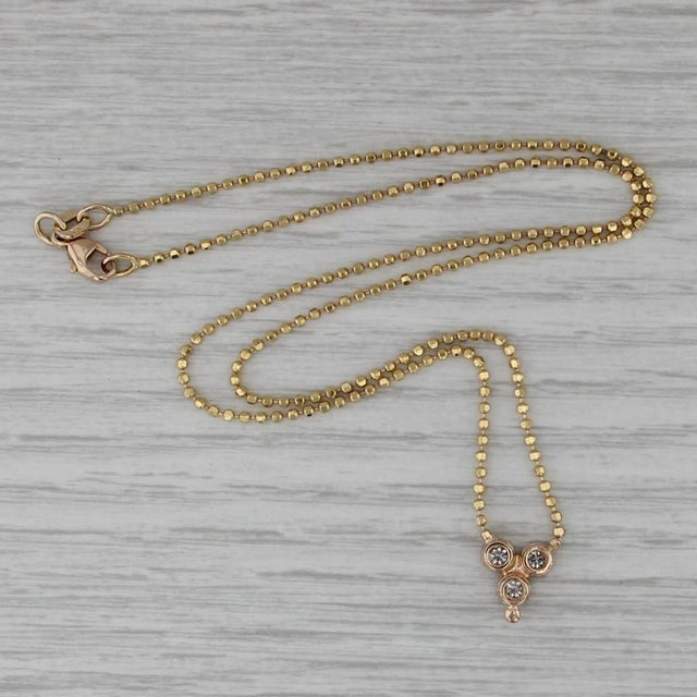 0.24ctw Diamond 3-Stone Pendant Necklace 14k Yellow Gold 16.5" Bead Chain For Sale - Image 4 of 6