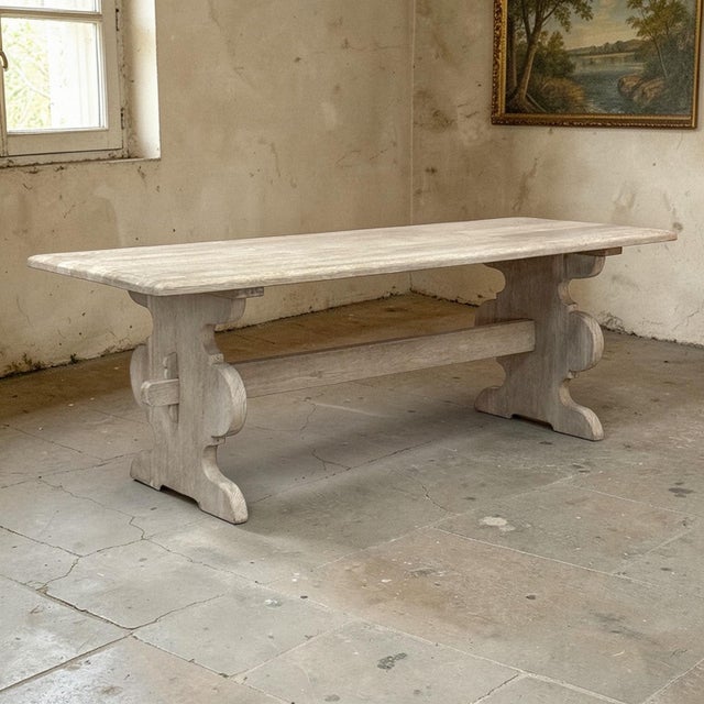 French Country Rustic Country French Solid Stripped Oak Dining Table For Sale - Image 3 of 18