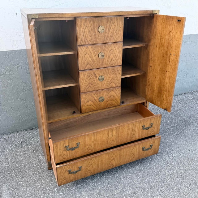 Vintage Huntley Campaign Highboy Dresser by Thomasville For Sale - Image 10 of 12