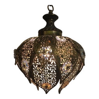 1960s Moroccan Brass Lotus Pendant Chandelier For Sale