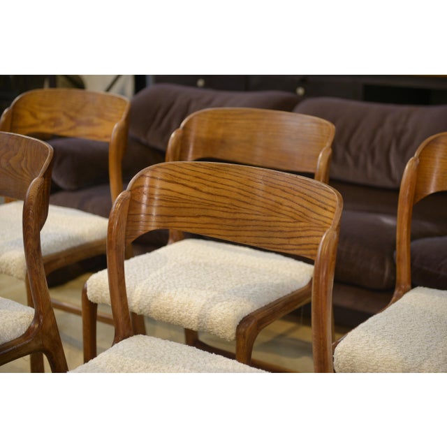 Set of six chairs with bentwood sled bases, typical of 1960s design. Beechwood frame with a lovely honey patina, flowing...