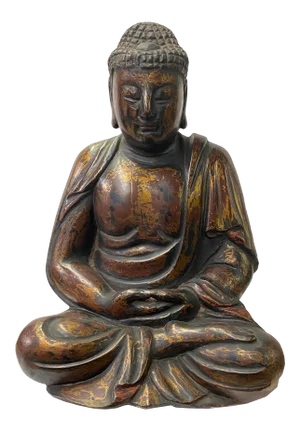 Chinese Golden Brown Lacquer Wooden Meditation Buddha Statue