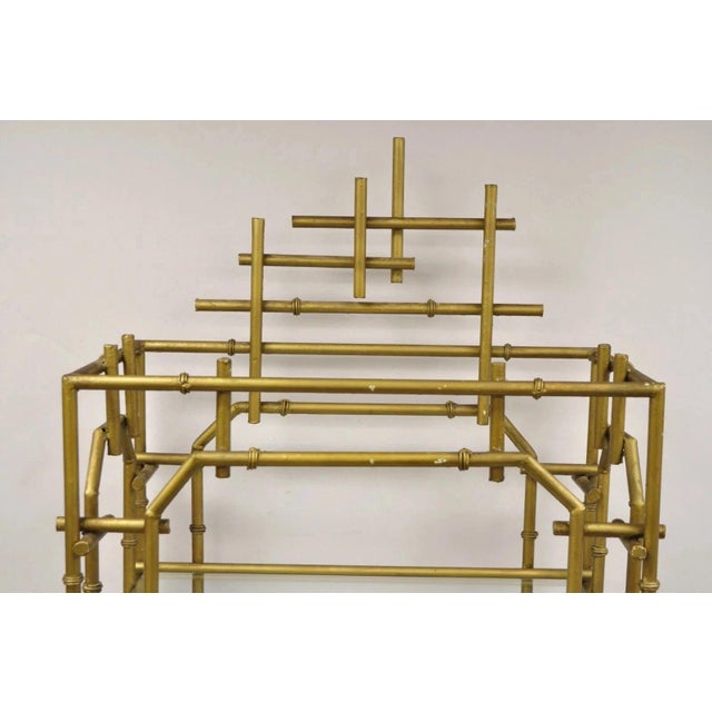 Hollywood Regency Mid 20th Century Hollywood Regency Faux Bamboo Chinese Chippendale Pagoda Gold Etagere Bookcase For Sale - Image 3 of 12