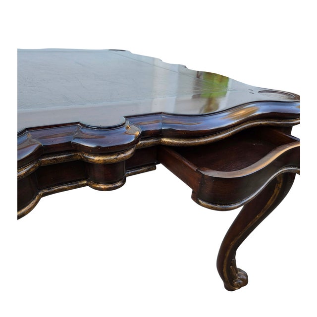 Wood 1990s Marge Carson Lether Top Game Card Table French Louis XV Style Rocco Desk For Sale - Image 7 of 18