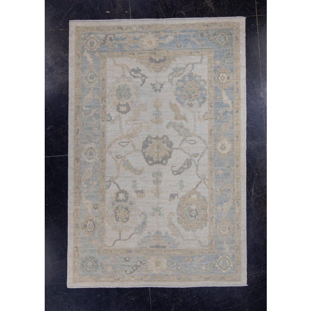 Blue Turkish Oushak Rug 4'2" x 6'3" For Sale - Image 8 of 8