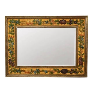 Large Vintage Tuscan Style Hand-Painted Fruit & Floral Beveled Wall Mirror For Sale