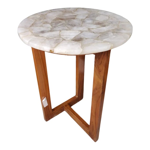White Natural Quartz Semiprecious Stone Round Table For Sale