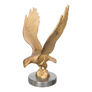 Vintage Federal Brass Eagle Sculpture With Marble Base For Sale