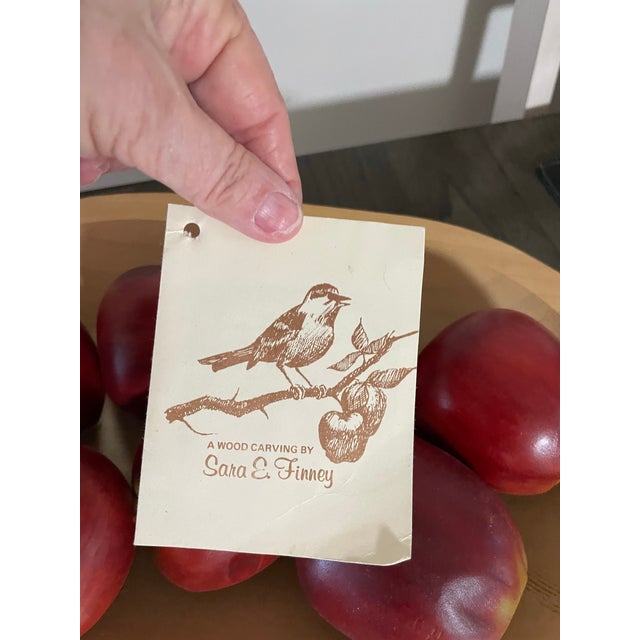 Folk Art Rare Sara E Finney Folk Art Wood Apple and Bowl For Sale - Image 3 of 9