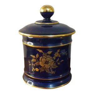 1960s Limoges France Gilted Cobalt Blue Lidded Canister Jar