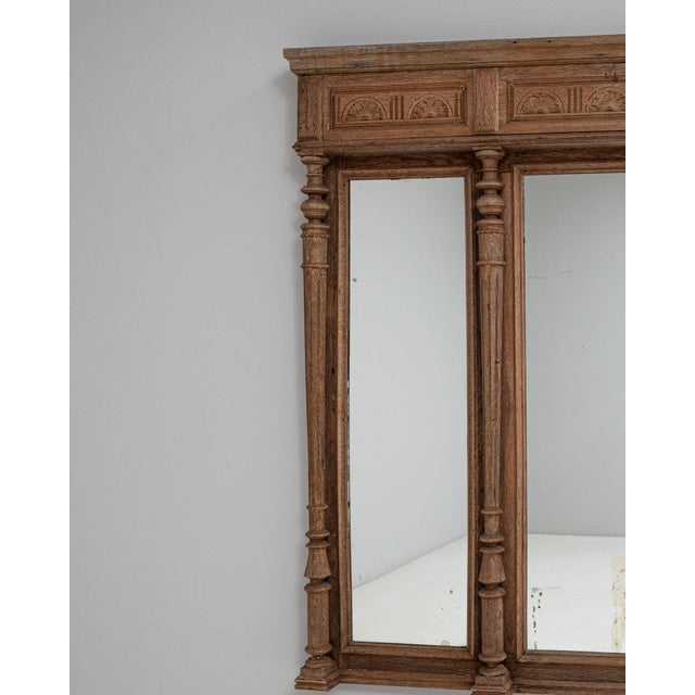 French 1900-1909 France Warm Golden Oak Carved Oak Triptych Mirror For Sale - Image 3 of 11