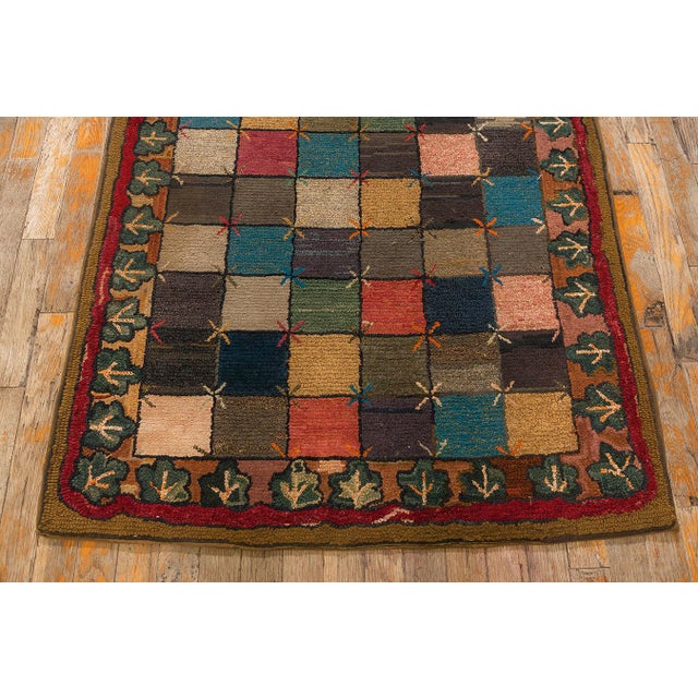 Textile 1880s Antique Multicolor Folk Art Checkerboard "X" Motif American Hooked Rug For Sale - Image 7 of 8
