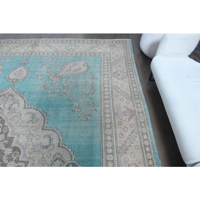 Textile 1960s Vintage Persian Handmade Wool Cotton Turquoise Area Rug For Sale - Image 7 of 11