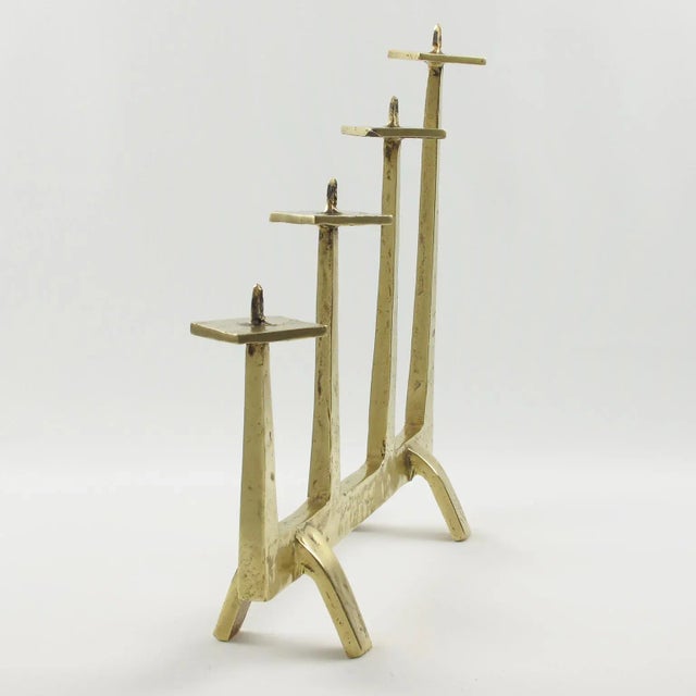 1960s Felix Agostini Style Brutalist Gilt Bronze Candlestick Candelabra For Sale - Image 5 of 9