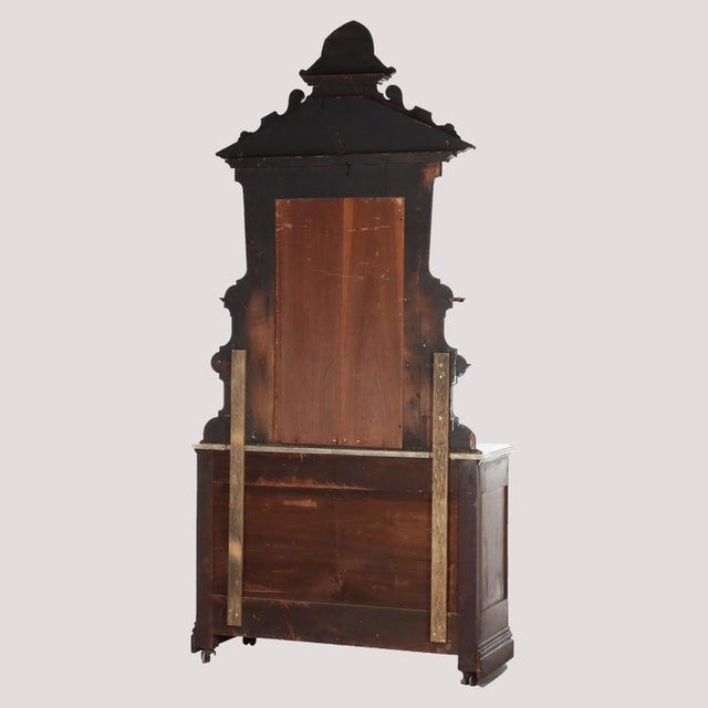 Antique Brooks Renaissance Revival Carved Walnut, Burl & Marble Sideboard C1890 For Sale - Image 4 of 18