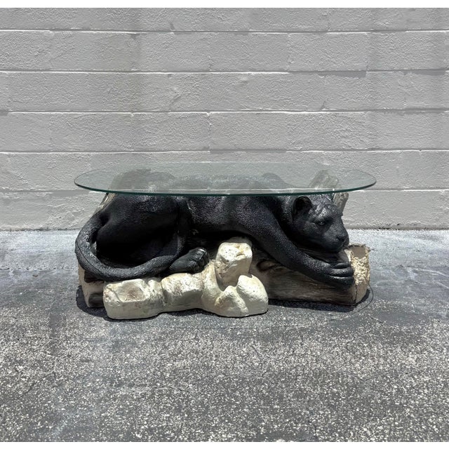 Vintage MCM Resin Crouching Cat/Black Panther Coffee Table For Sale - Image 4 of 9