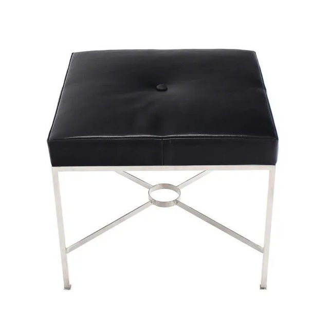 Metal Modern X-Base Chrome and Leather Upholstery Square Bench For Sale - Image 7 of 8